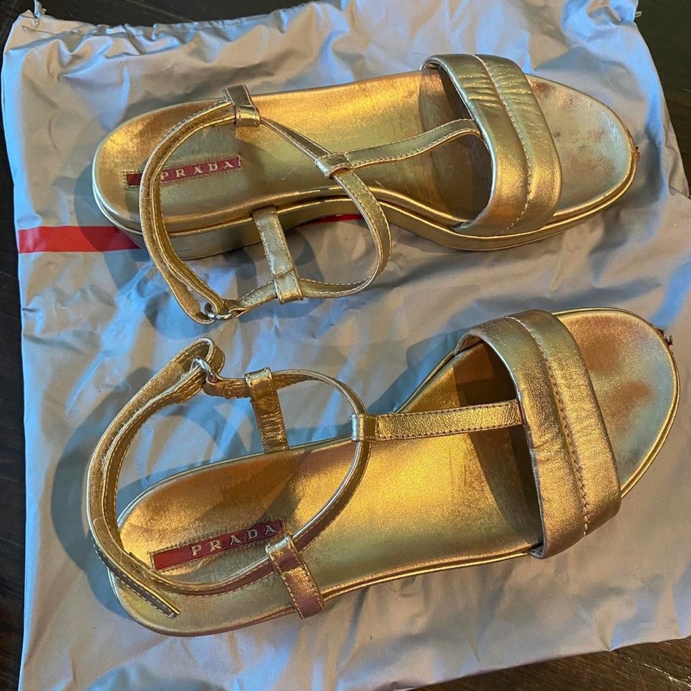 Gold Metallic Prada Sandals